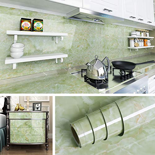 Livelynine Contact Paper for Countertops Kitchen Wallpaper for Walls Backsplash Green Marble Countertop Peel and Stick Waterproof Bathroom Counter Top Covers Desk Table Wrap，Emerald Marble 15.8x78.8