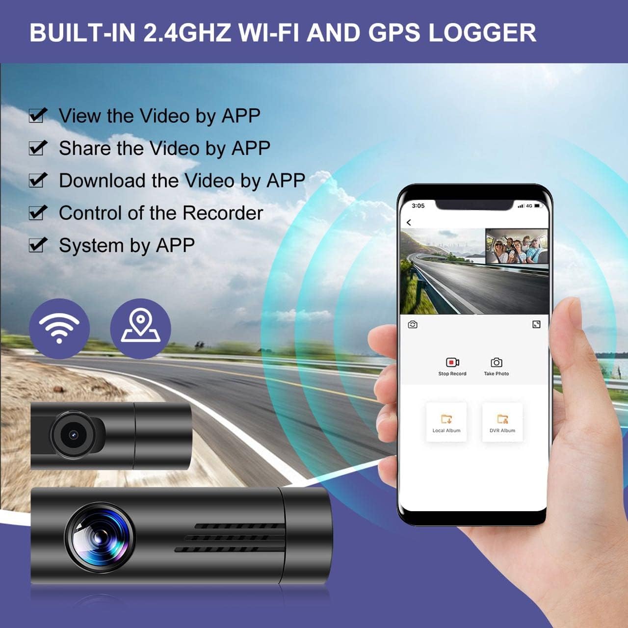 2K 1440P Front and Rear Dash Cam with WiFi, GPS, and Night Vision O82642