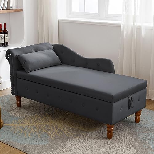 Velvet Lounge Chair with Storage and Pillow for Bedroom K57934
