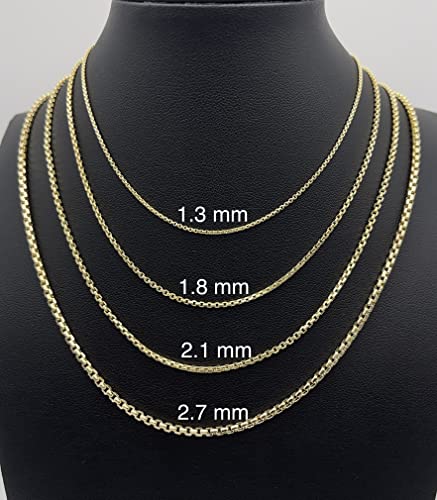 14K Real Gold Round Box Chain Necklace for Men and Women E12507