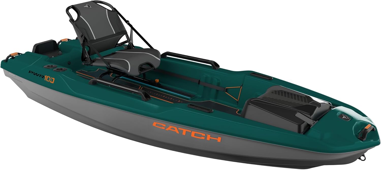 Pelican Catch PWR 100 - Sit-on-Top Fishing Kayak - Ergo360 Seating System - 10 ft - Forest Green/Magnetic Grey