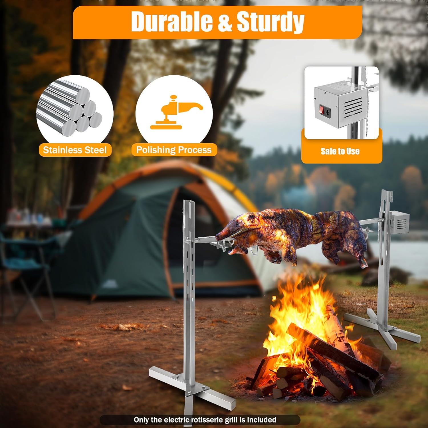Electric Rotisserie Grill 88 Lbs Capacity, Pig Lamb Spit Roaster Stand with Adjustable Height X22834