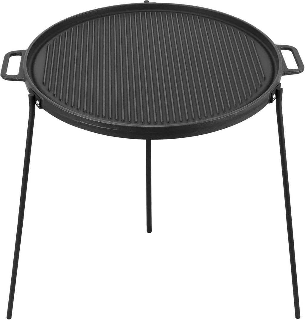 Onlyfire 18" Cast Iron Campfire Griddle, Double Sided Reversible Stovetop Grill, Griddle Pan with Handles, 3 Removable & Height Adjustable Legs, Perfect for Gas Cooker, Outdoor Campfire Cooking