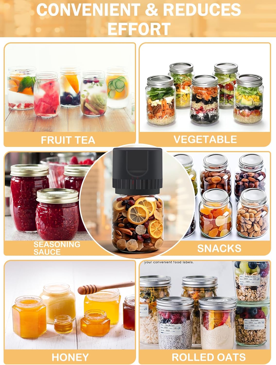 Electric Mason Jar Vacuum Sealer Kit with Wide and Regular Mouth Lids E9333