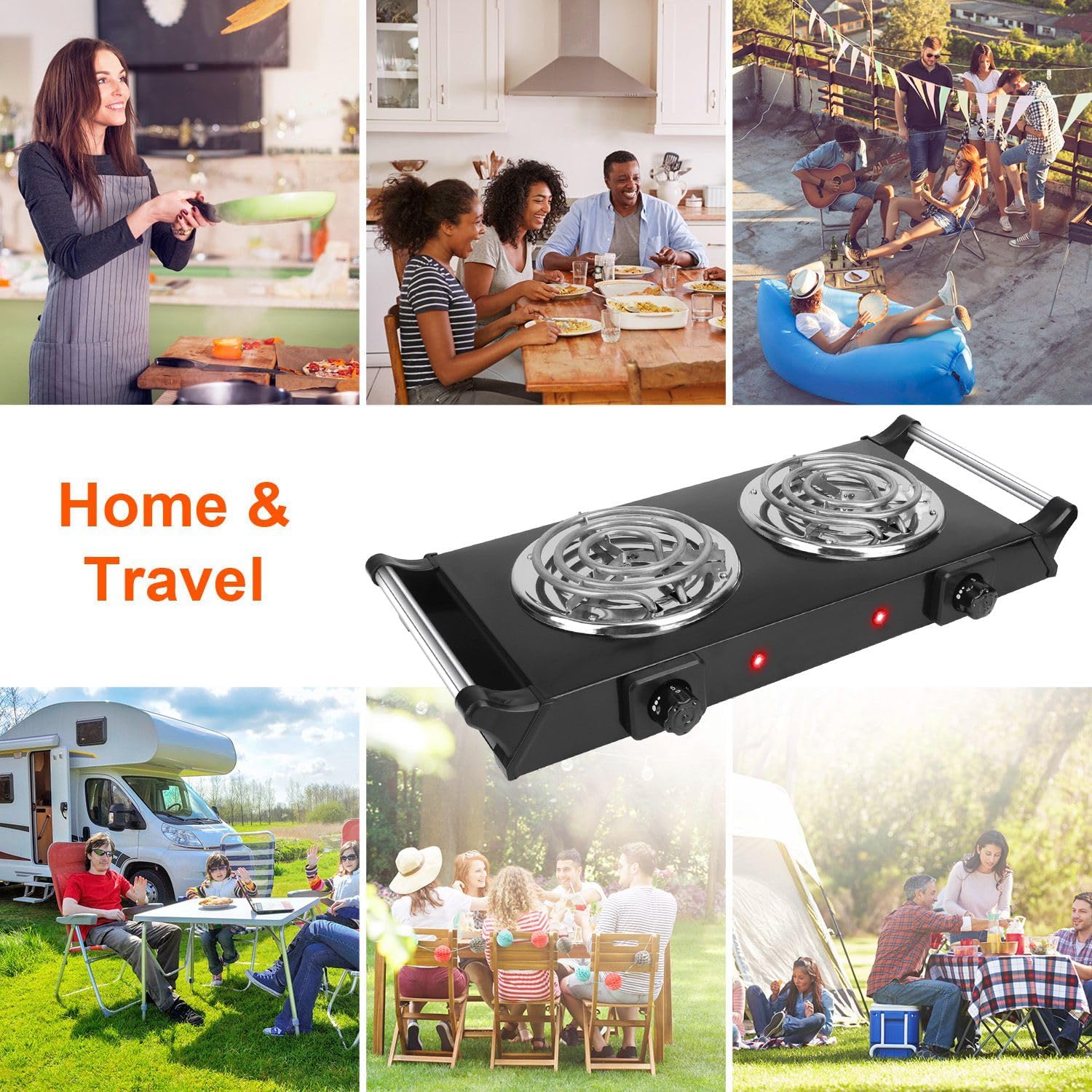 Portable Electric Hot Plate, 2000W Double Coil Burner with Adjustable Temperature Z380400
