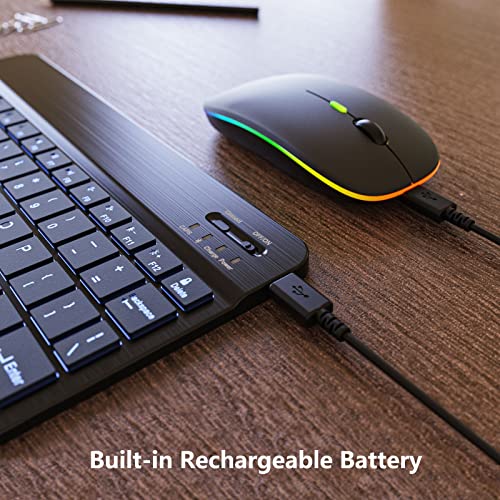 Bluetooth Keyboard and Mouse Combo for iPad, iPhone, Android Tablet, Slim Rechargeable, Black B207
