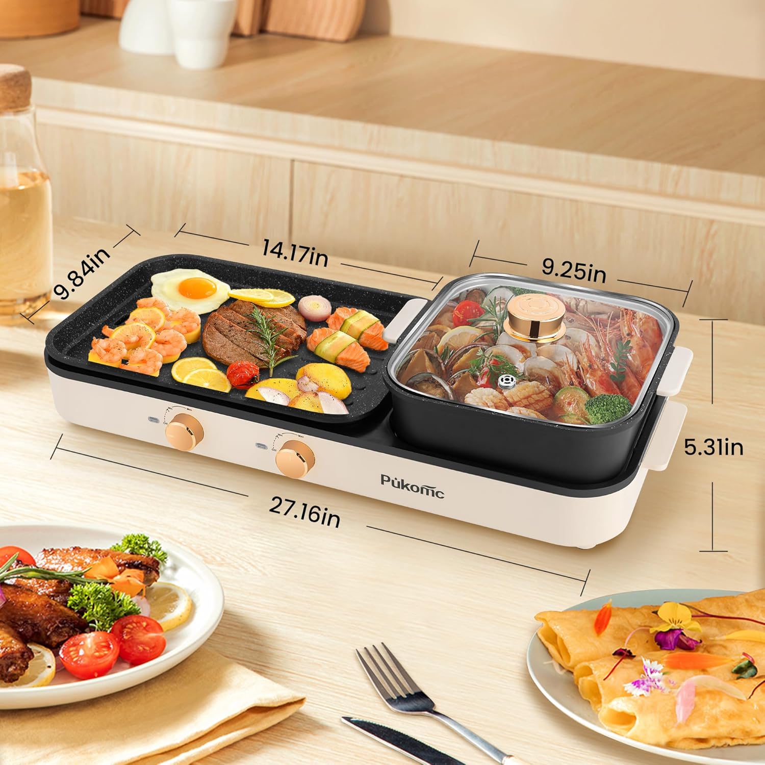 Hot Pot with Grill, 2-in-1 Electric, Non-Stick Removable Plate H943112