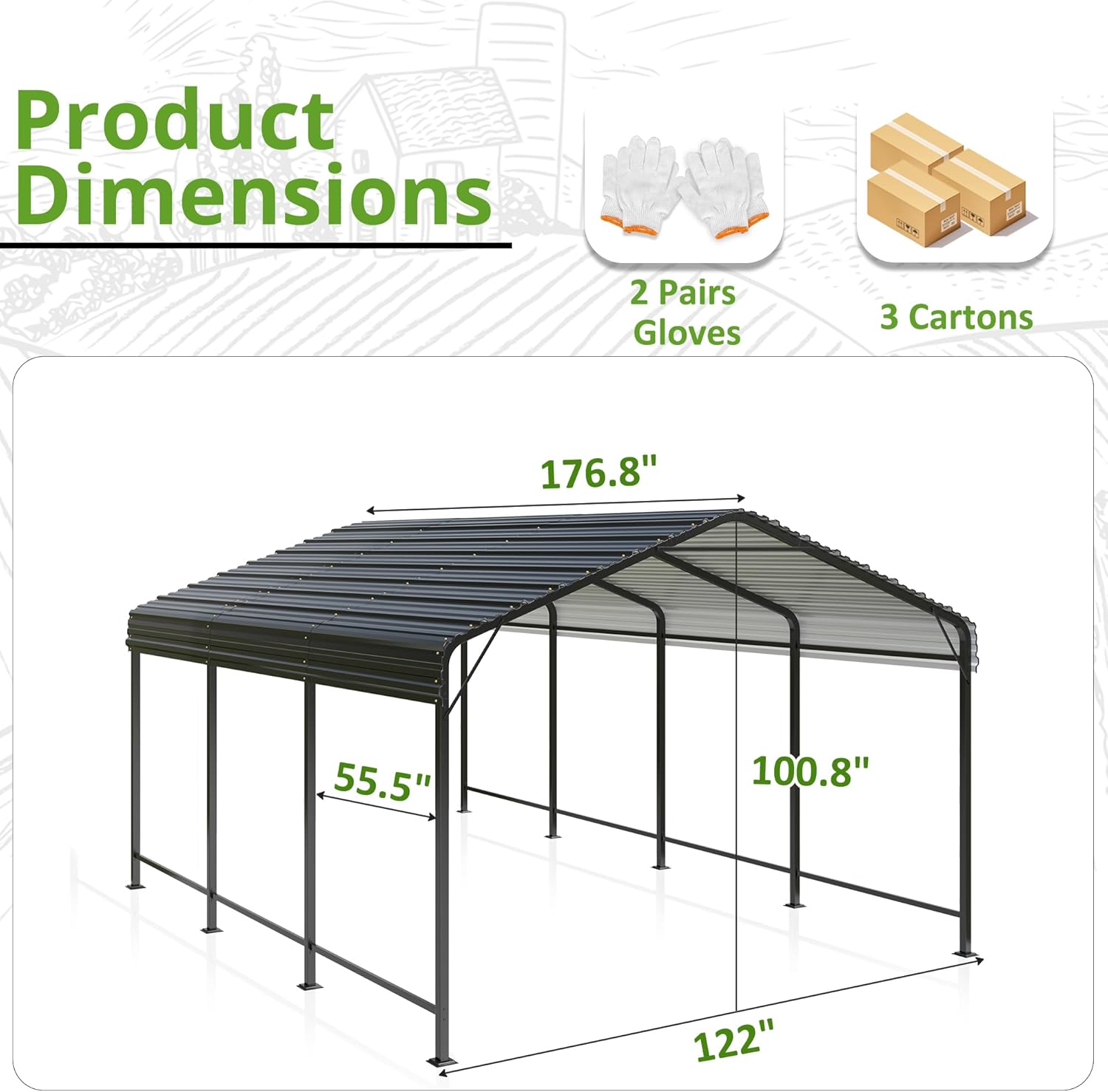 Heavy Duty Galvanized Metal Carport for Car, Boat and Truck Y817