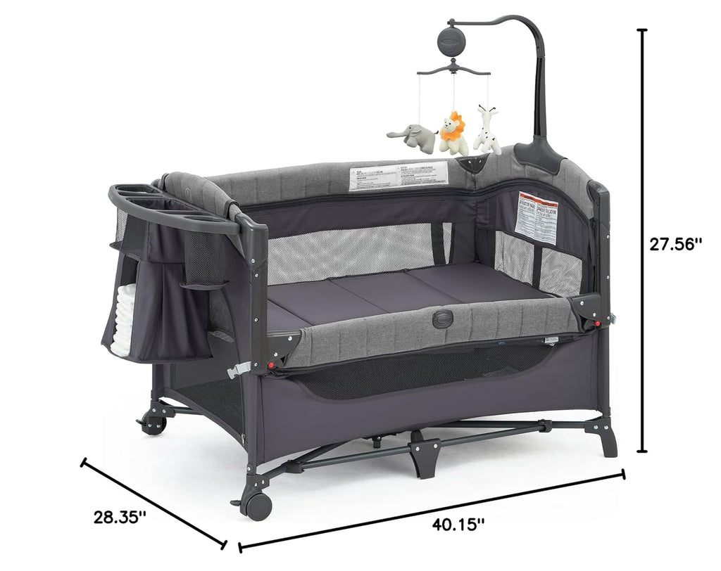 Bedside Bassinet Sleeper with Changing Table, Storage Shelf, Music Mobile for Newborn to Toddlers T5124