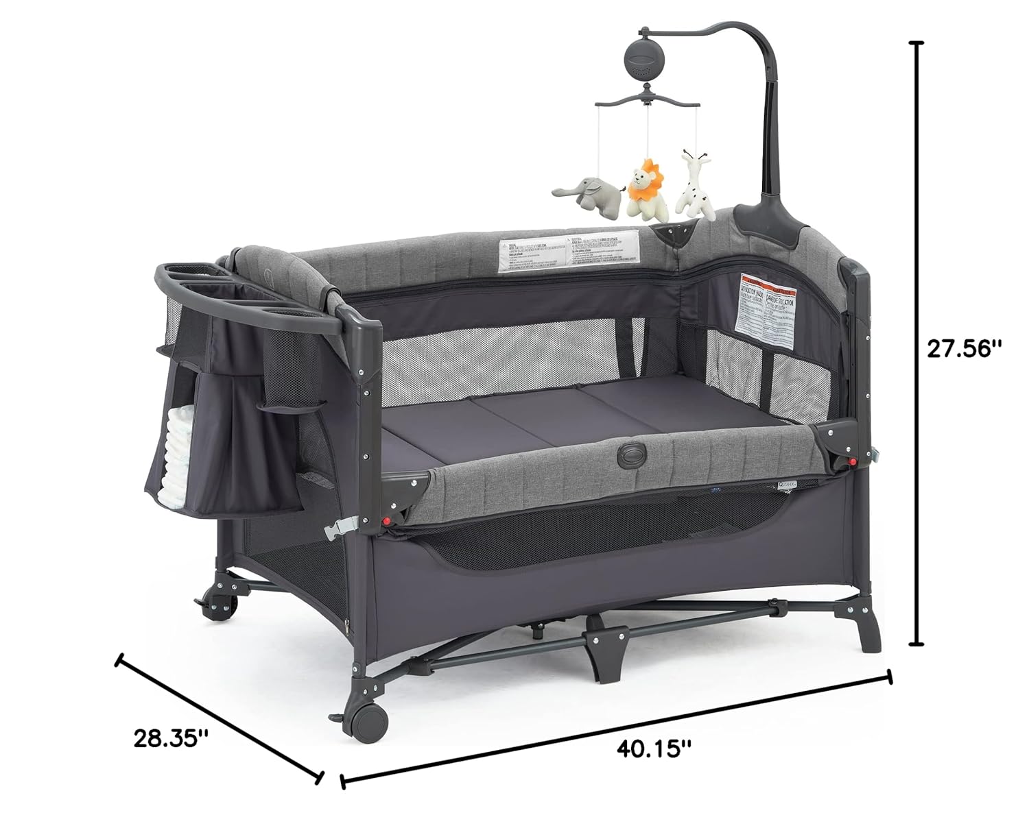 Bedside Bassinet Sleeper with Changing Table, Storage Shelf, Music Mobile for Newborn to Toddlers T5124