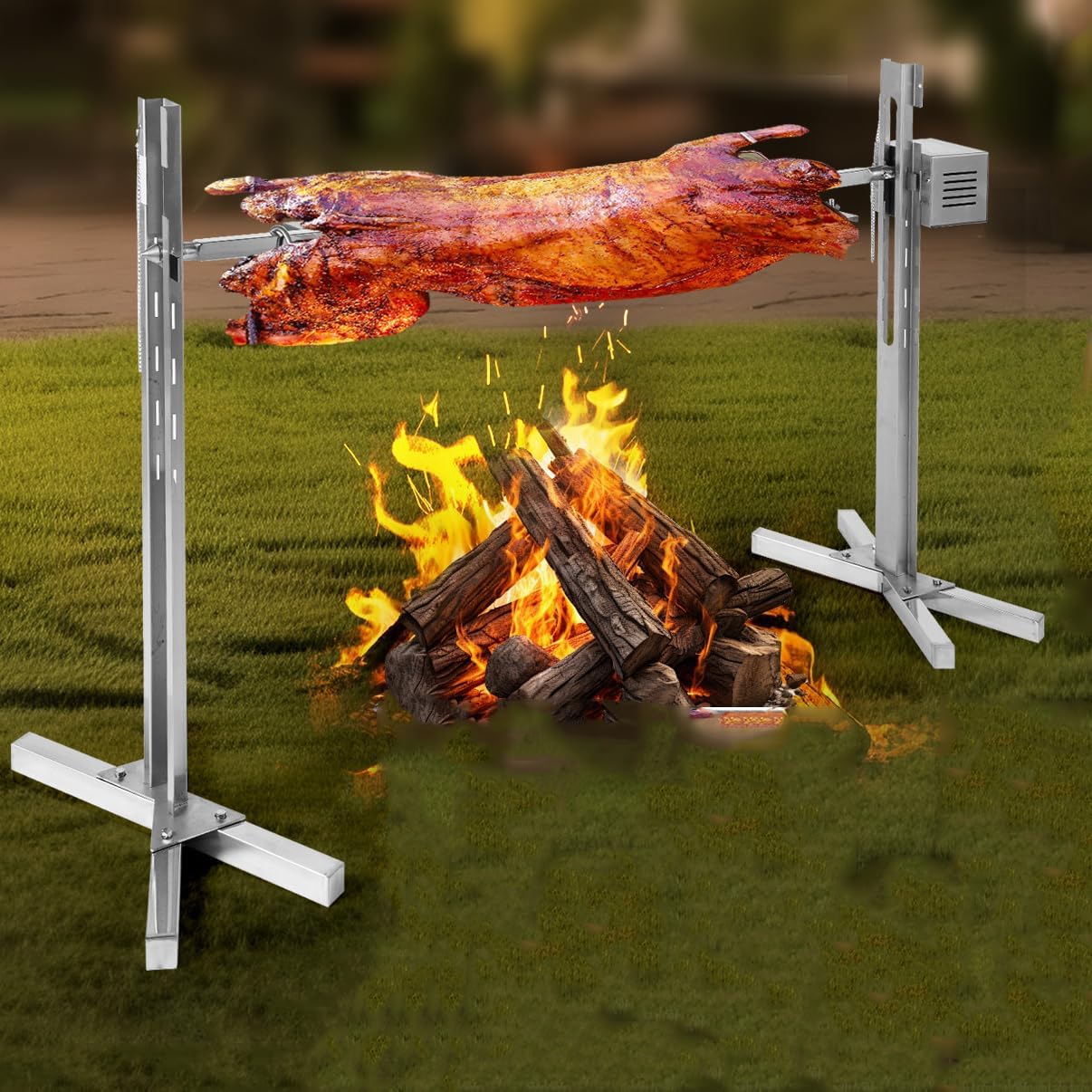 TUQI 53" Electric Rotisserie Grill 88 Lbs Capacity, Pig Lamb Spit Roaster Stand Rotisserie with Adjustable Height, BBQ Charcoal Rotisserie Grill Kit Stainless Steel for Outdoor Party Camping