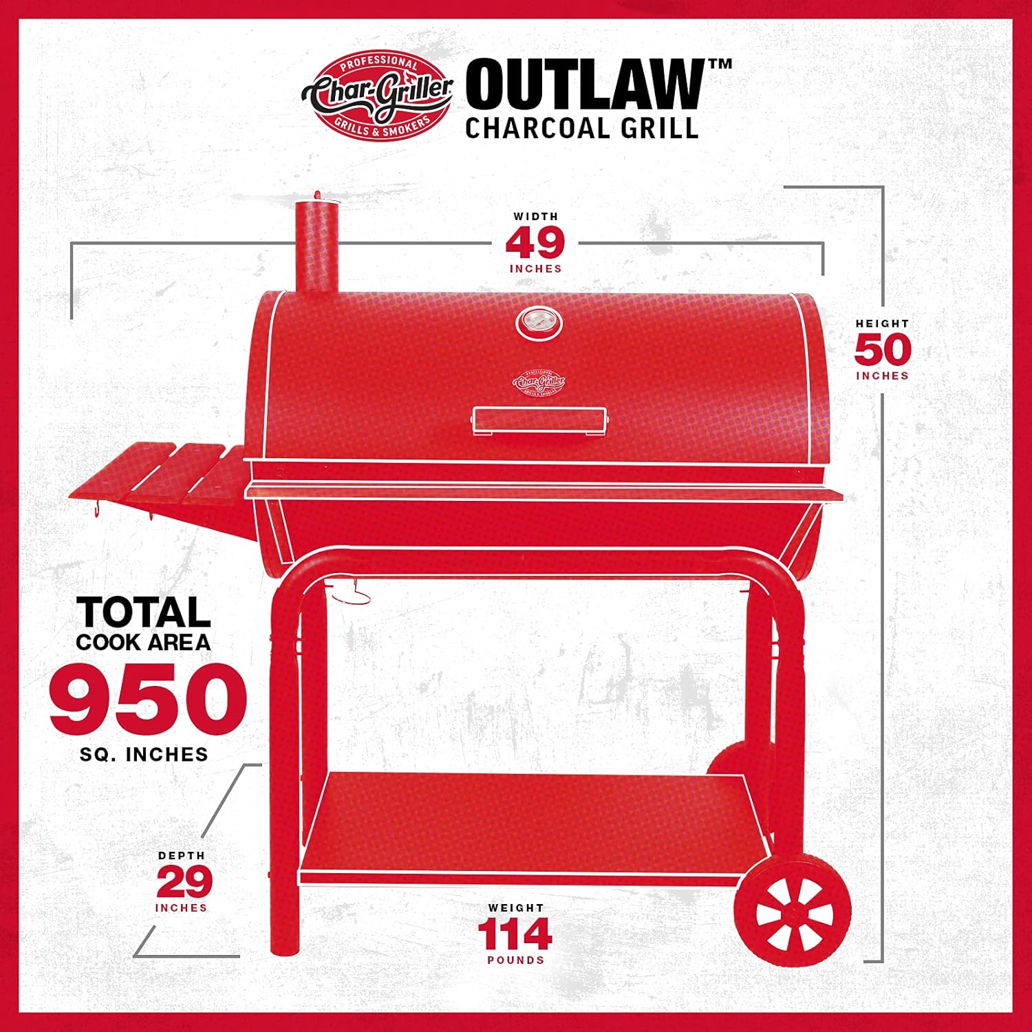 Charcoal Grill and Smoker with Cast Iron Grates and Warming Rack B902356