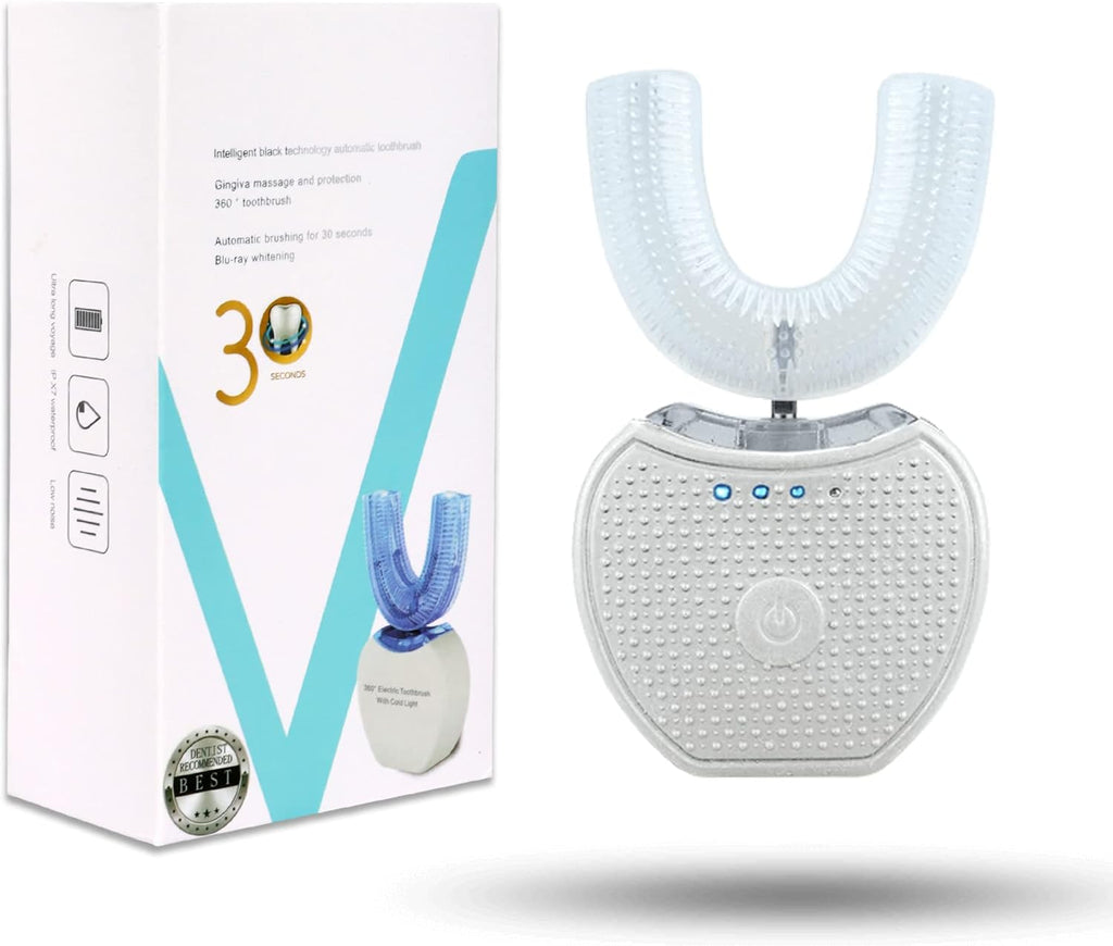 Sani White Ultrasonic Toothbrush, Ortho Sparkle Sonic Glow Brush, U Shaped Toothbrush Ultrasonic Tooth Cleaner Teeth Whitening Light 360 Brite Adult Electric Automatic Toothbrush Hands Free