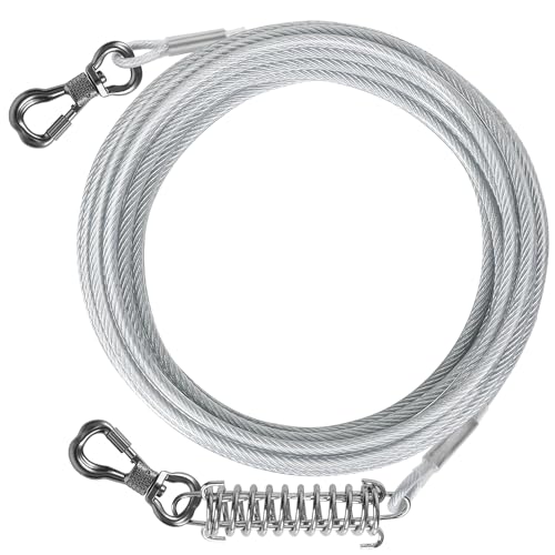 Tresbro 50 ft Dog Tie Out Cable, Heavy Duty Dog Chains for Outside with Spring Swivel Lockable Hook, Pet Runner Cable Leads for Yard, Blue Dog Line Tether for Small Medium Large Dogs Up to 500 LBS