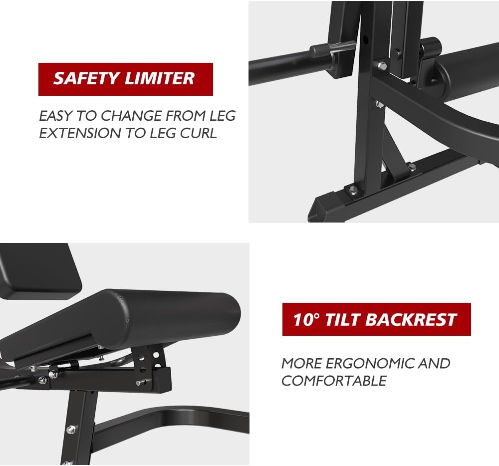 Seated Leg Extension and Curl Machine, Adjustable Plate Loaded, 600LBS Home Gym V258