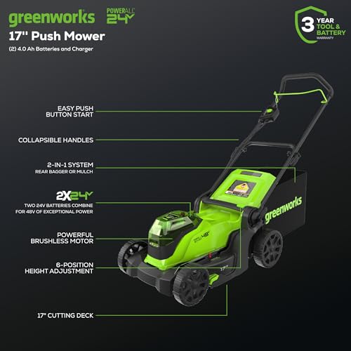 17" Brushless Cordless Push Lawn Mower with Batteries and Charger U7892
