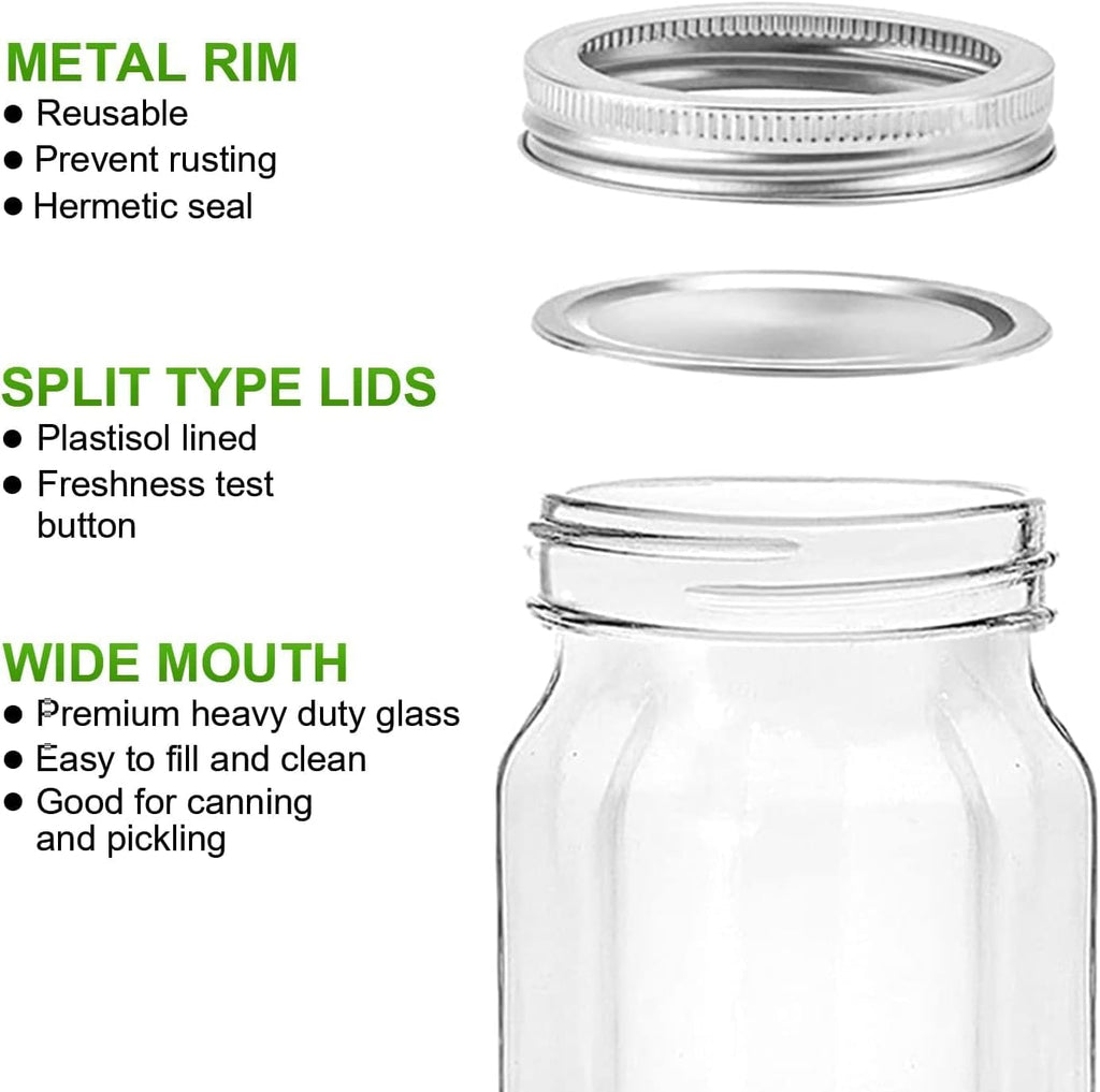 12 Pack Mason Jars with Airtight Lids, 16 oz for Canning and Food Storage F46920