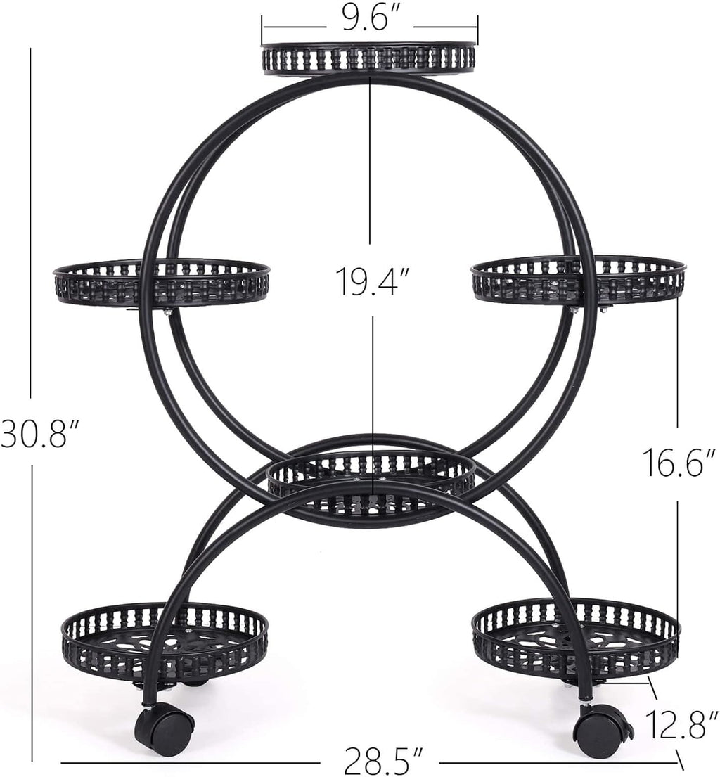 Metal Plant Stand with Wheels 4 Tier for Patio Garden W3905