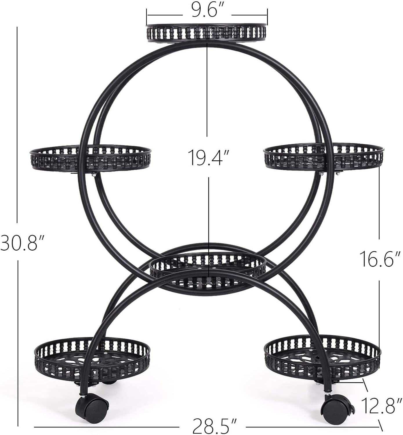 Metal Plant Stand with Wheels 4 Tier for Patio Garden W3905