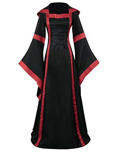 SIAEAMRG Victorian Witch Halloween Costume for Women, Vintage Adult Deluxe Hooded Vampire Medieval Renaissance Gown Dress
