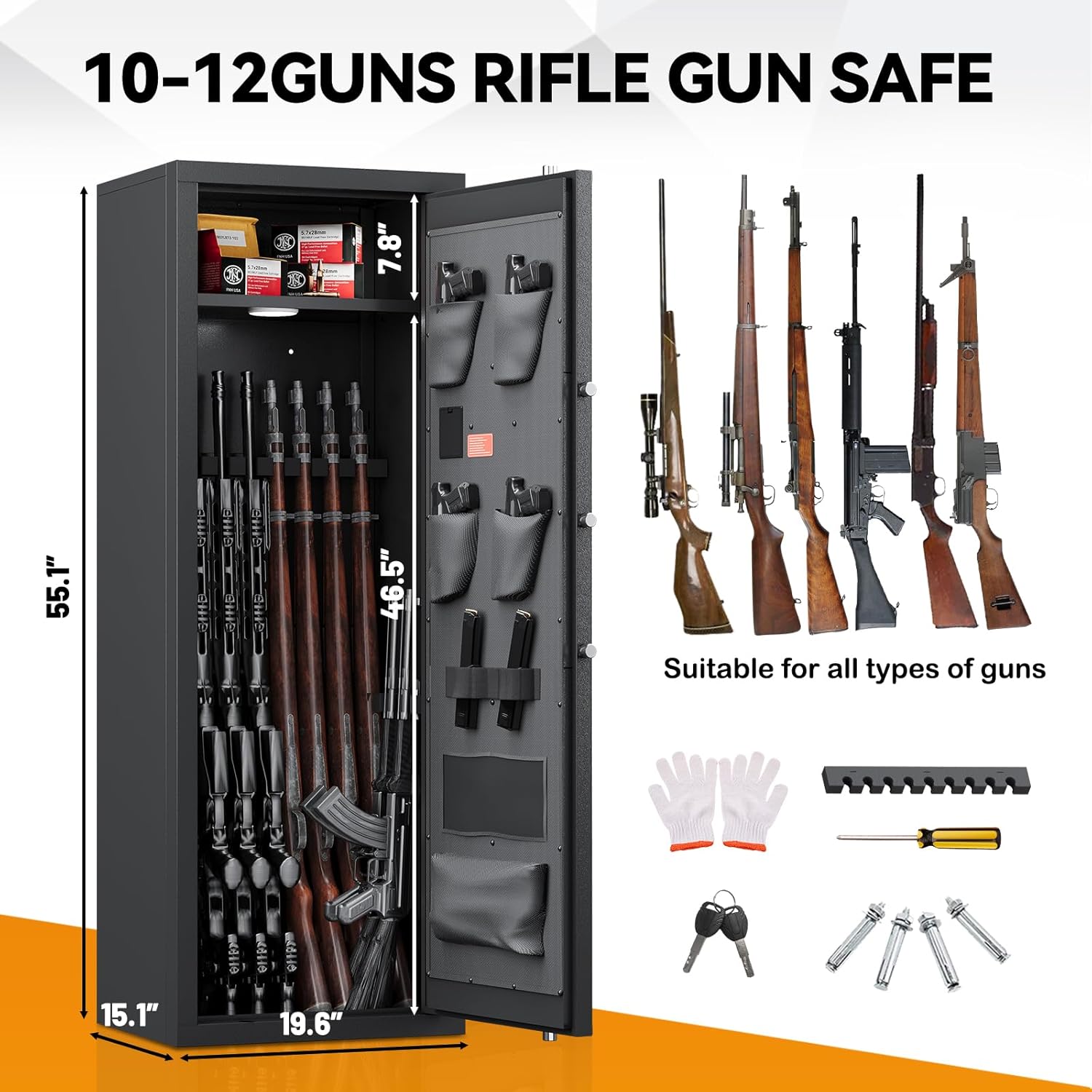 Large Gun Safe for Rifles and Pistols with Adjustable Shelves and Racks I2385