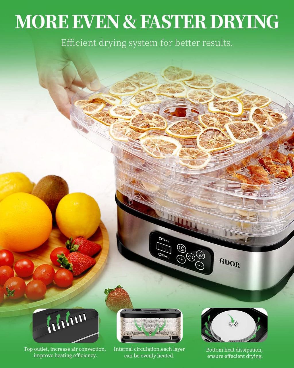 Food Dehydrator Machine with Adjustable Temperature and 72H Timer, 5-Tray M9413