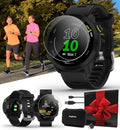Garmin Forerunner 55 (Black) GPS Running Watch | Beginner Heart Rate Monitor Watch with Time, Pace & Speed Tracker | Gift Box Bundle Wall Adapter, Tempered Glass Screens & Case