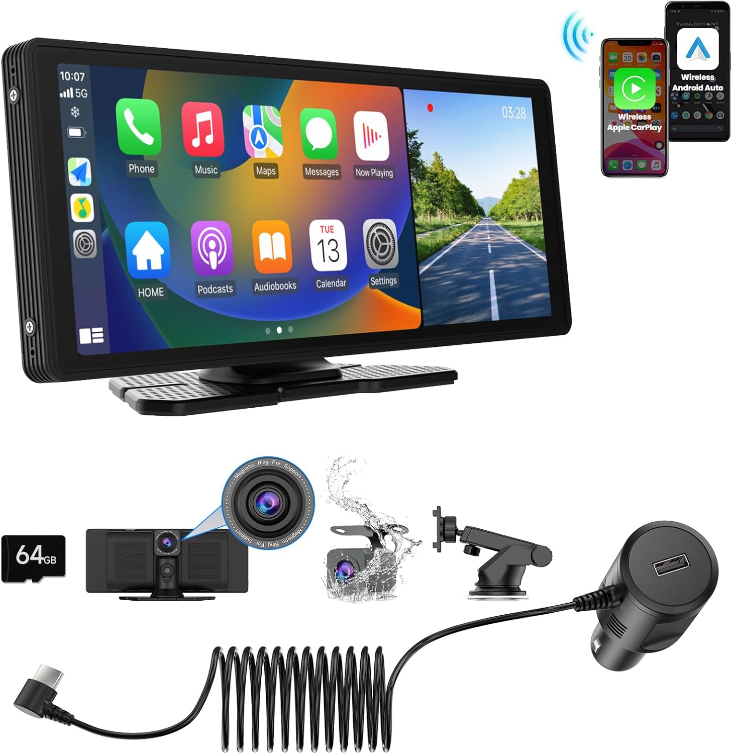Wireless Carplay Car Stereo, 2024 Portable 9.3" HD Touchscreen Cam Compatible with CarPlay & Android Auto for Car, Car Stereo Receiver wit Mirror Link/Bluetooth/Navigation