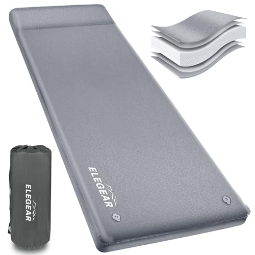 Elegear Self Inflating Sleeping Pad, 3.1'' Ultra-Thick Memory Foam Camping Pad with Pillow, 20s Fast Inflating Camping Mattress Pad, 4-Season Insulated Camp Sleeping Mat for Camping/Travel/Tent/Car