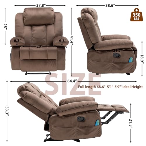Massage Recliner Chair with Heat, 360° Swivel Rocking for Living Room W417908