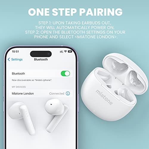 Wireless Earbuds, Bluetooth 5.3, 50H Playtime with Charging Case, Built-in Microphone, Semi-in-ear - White I831