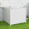 Giantex Air Conditioner Fence 2 Panels - 44''W x 45''H Outdoor Privacy Screens with 4 Metal Stakes, Decorative PVC Trash Can Enclosure, White Louvered AC Fence for Outside Unit Pool Garden Yard