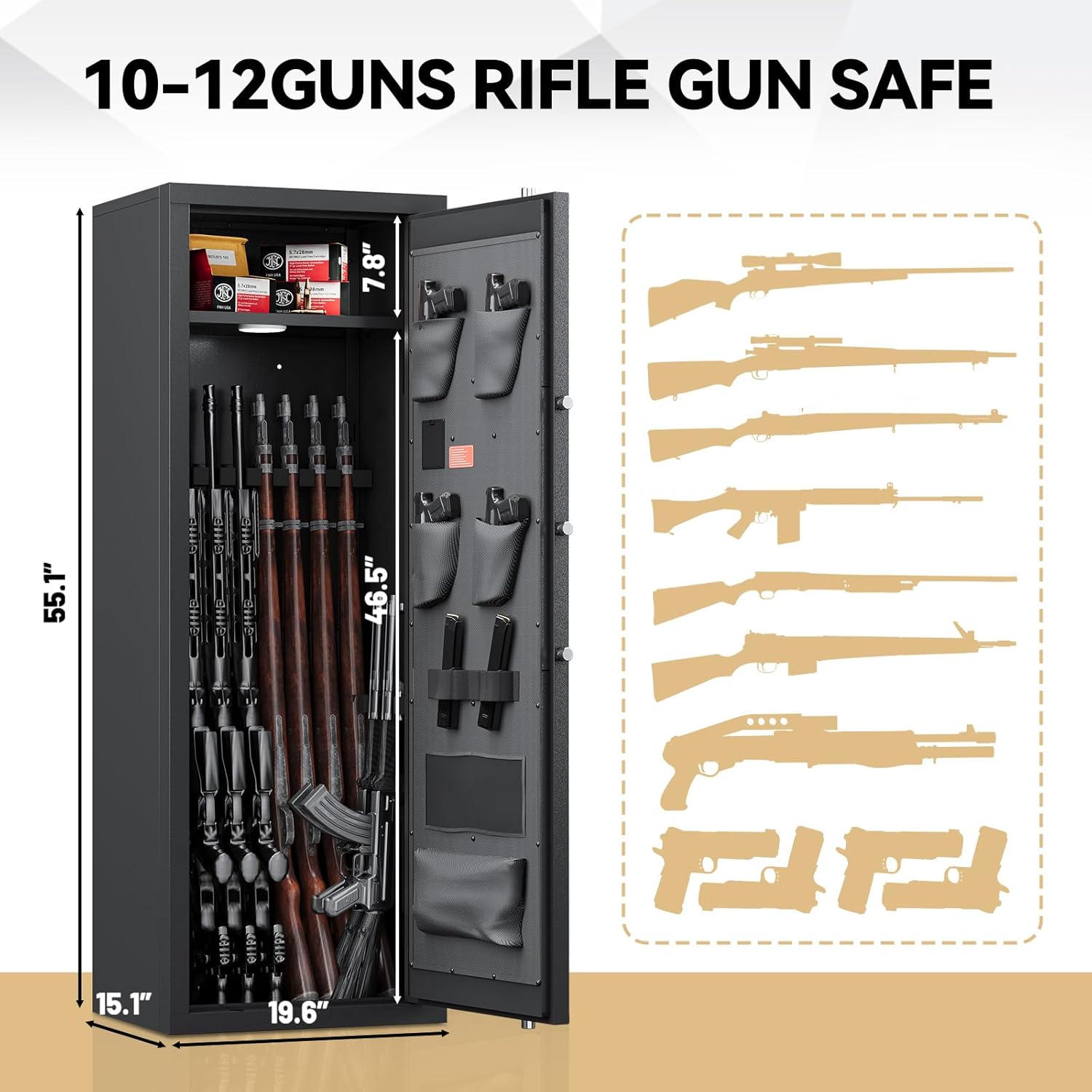 Gun Safe for Rifles and Pistols with Adjustable Pistol Rack J168533