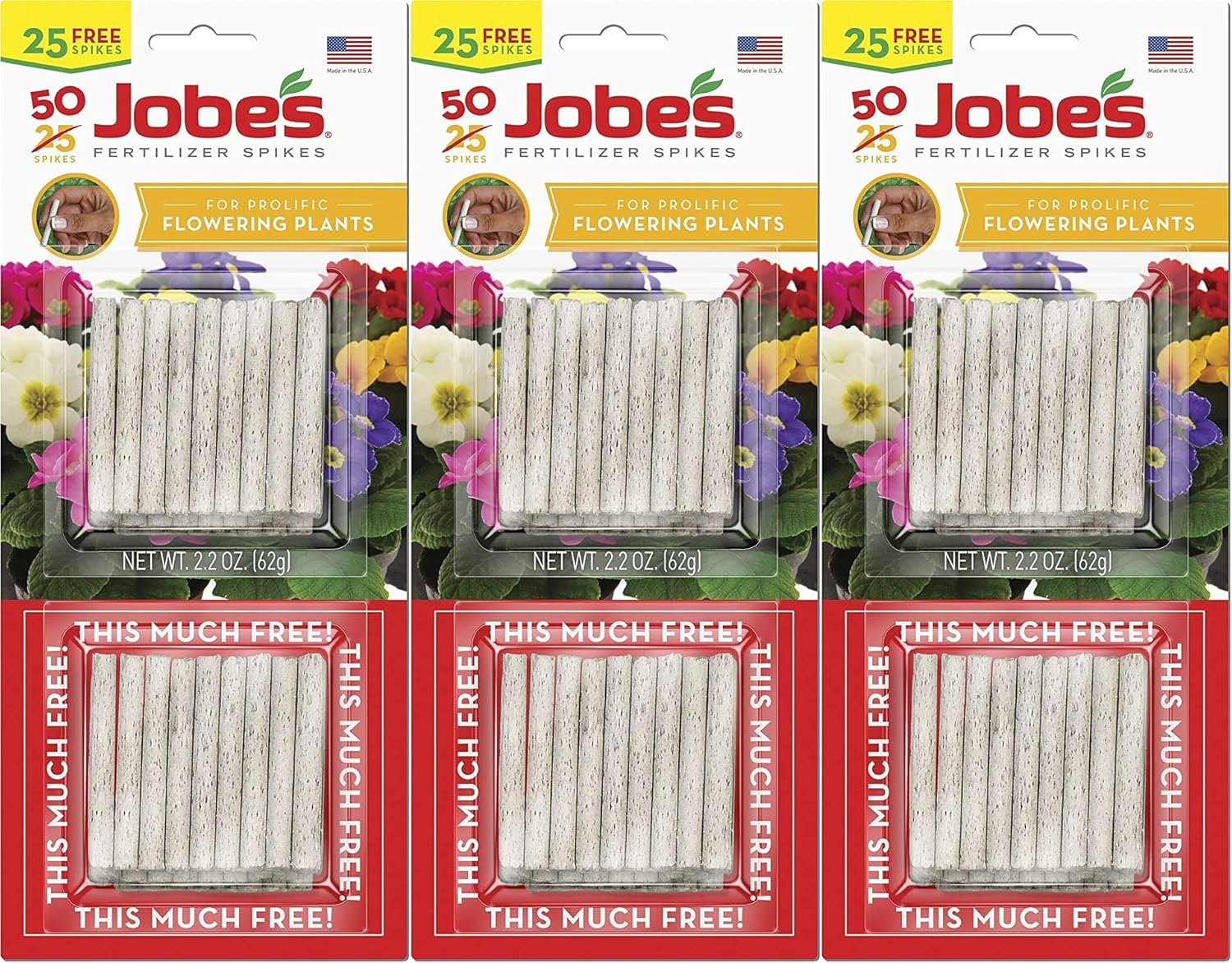 Jobe's 05231T Flowering Plant Fertilizer Spikes 10-10-4, 3 Pack, Multicolor