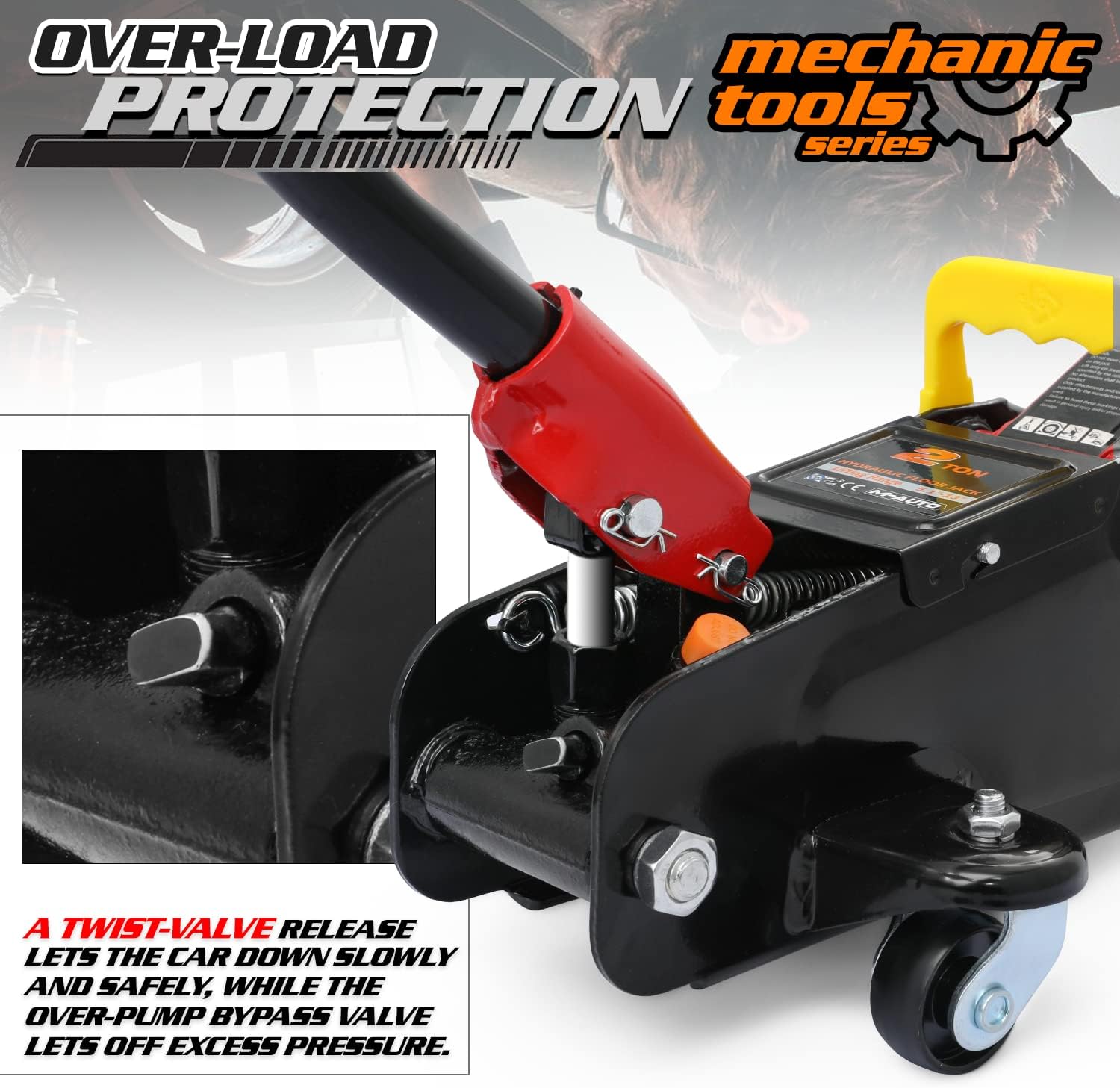 Hydraulic Trolley Floor Jack with 2 Jack Stands, 2 Ton Capacity, Steel, Red S928