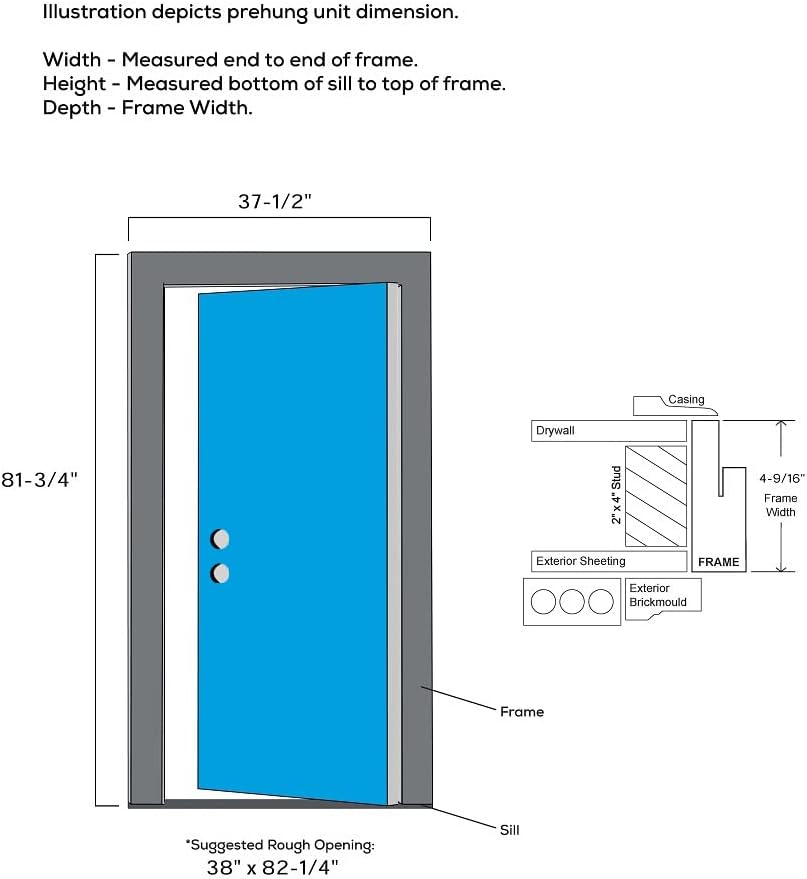36" x 80" Fiberglass Smooth Prehung Single Front Door with Frosted Glass W7013