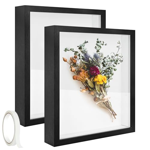 2 Pack 11 x 14in Shadow Box Frame Shadow Boxes Display Cases 3D Picture Frame Shadow Boxes Display Cases with Adhesive Tape for Baby Items Wedding Memories Awards Medals Tickets and Photos(Black)