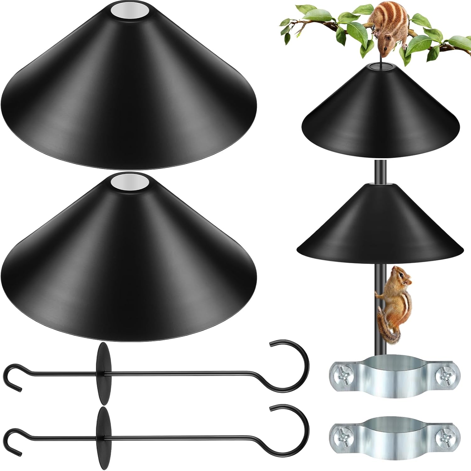 2 Pcs Metal Squirrel Baffle for Bird Feeder Pole 12 Inch Squirrel Hanging Mount Guard Stopper Outside Hanging Mount Bird House Guard for Bird Feeder Pole Outside Shepherd Hooks (Metal Mounted)