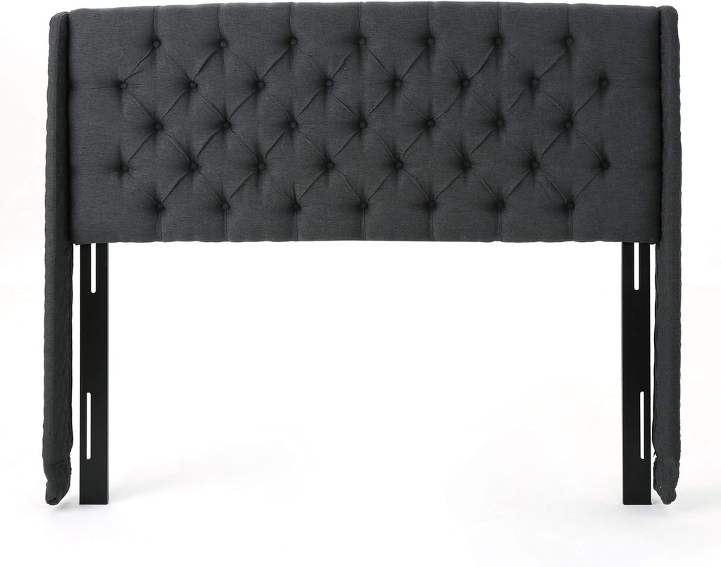 Christopher Knight Home Lidia Wingback Tufted Fabric Headboard, Queen / Full, Dark Gray / Black