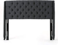 Christopher Knight Home Lidia Wingback Tufted Fabric Headboard, Queen / Full, Dark Gray / Black