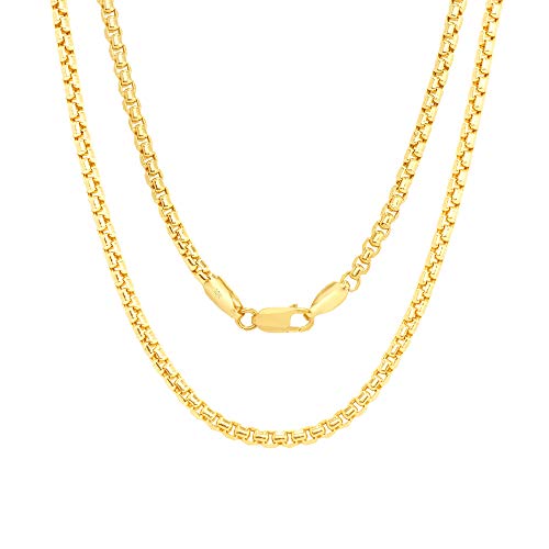 Nuragold 14k Yellow Gold 1.5mm Round Box Chain Venetian Link Pendant Necklace, Mens Womens Jewelry 16" 18" 20" 22" 24" 26" 28" 30"