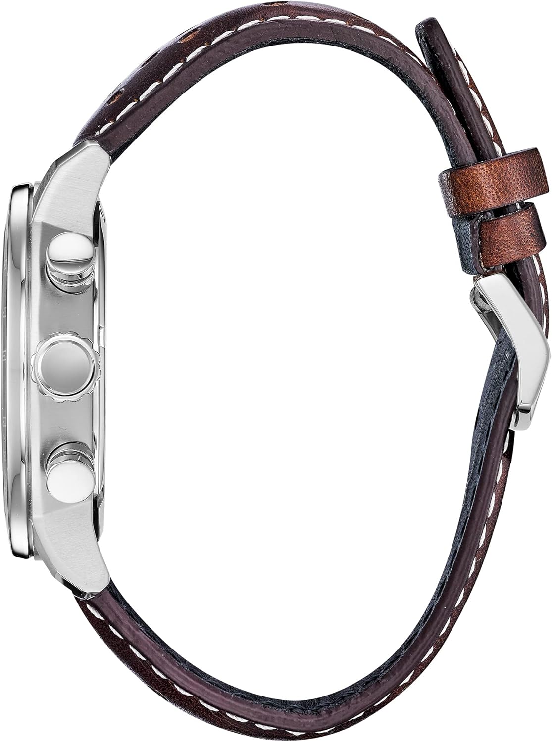 Men's Chronograph Watch with Brown Leather Strap and Blue Dial E7763