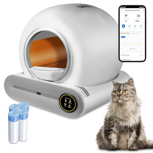 (2024) DuckSky Self Cleaning Cat Litter Box, 65L+9L Extra Large Automatic Litter Box for Multiple Cats, Features negative ion Sterilization and Deodorization, APP Control, and Health Monitor.(White)