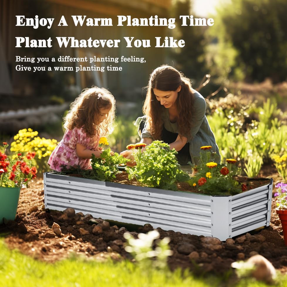 Galvanized Raised Garden Bed, Large Metal Planter Box, 8x4x1ft, 2 Pack F6689