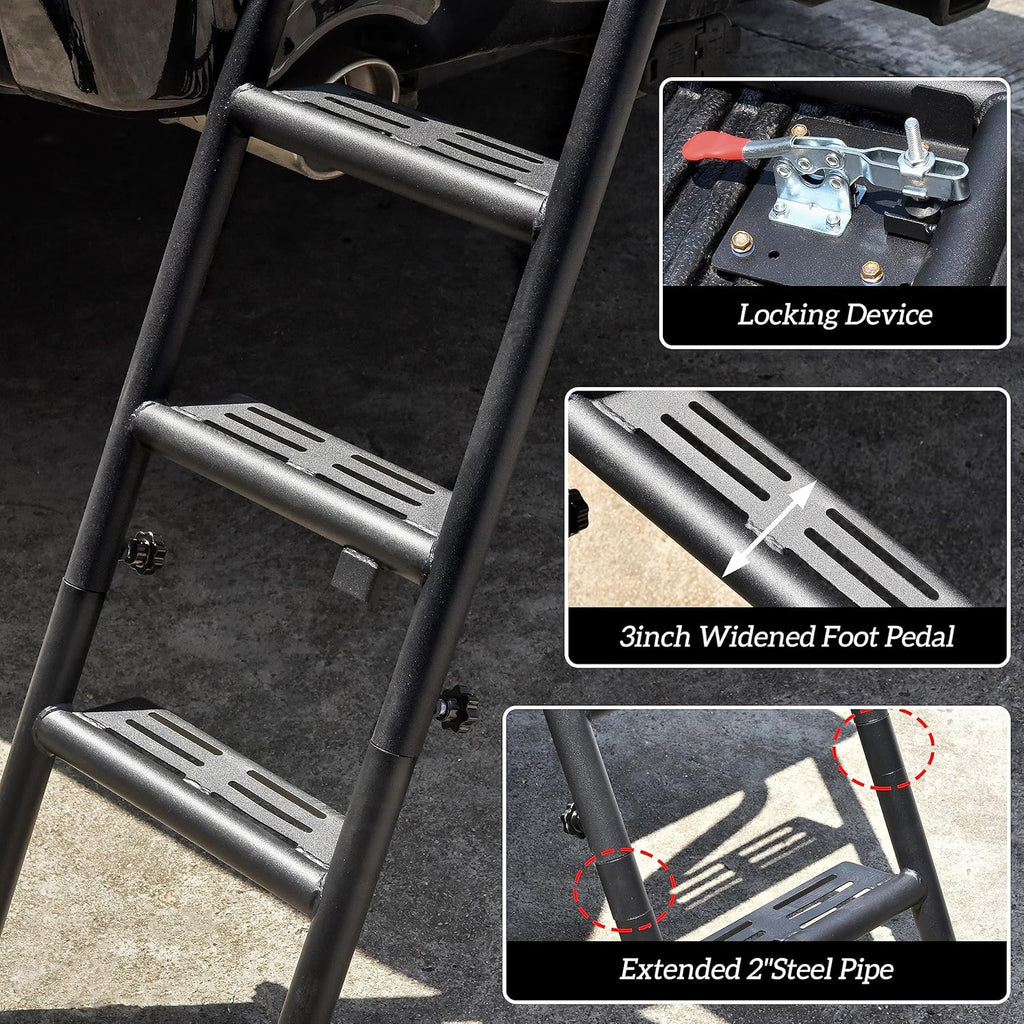 Foldable Pickup Truck Tailgate Ladder with Grab Handle, Heavy Duty Folding Step Ladder X190