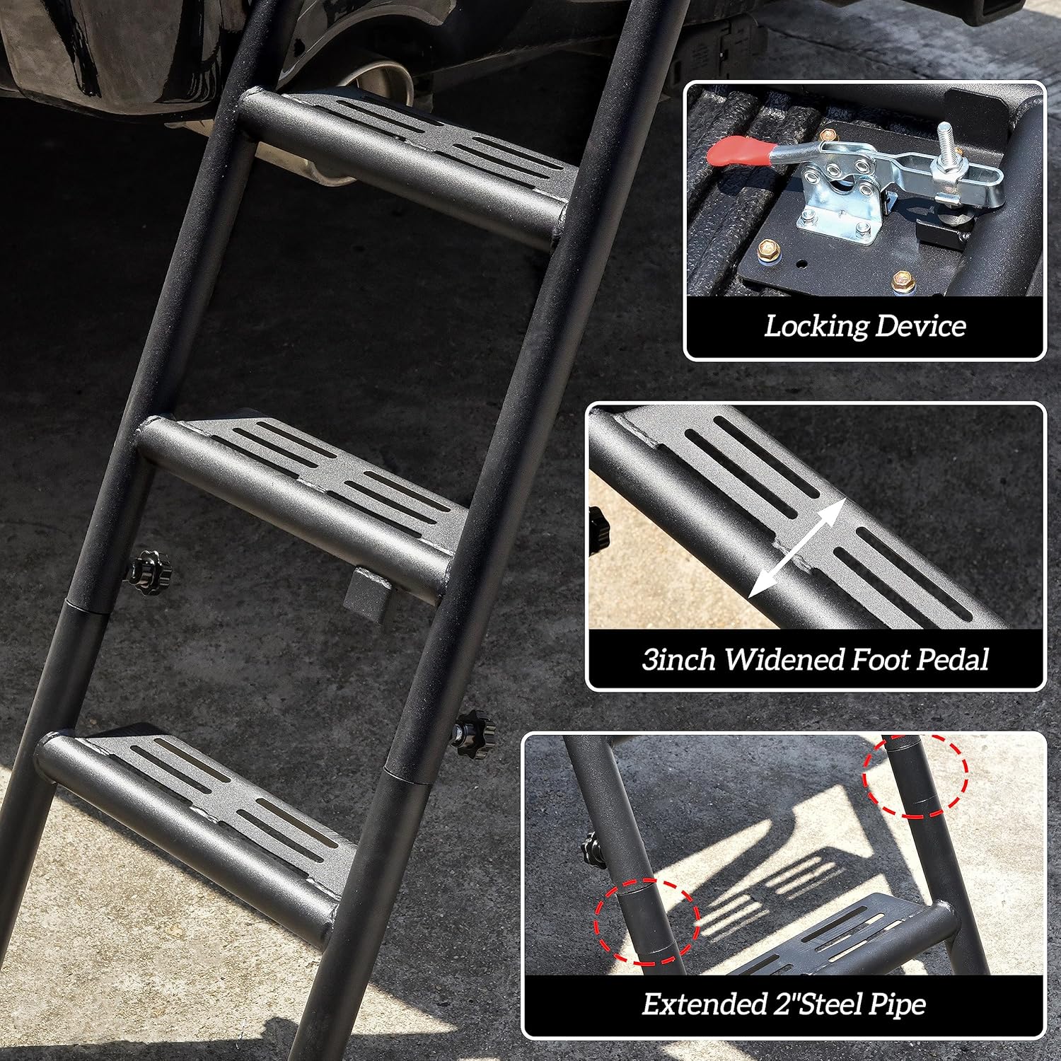 Foldable Pickup Truck Tailgate Ladder with Grab Handle, Heavy Duty Folding Step Ladder X190