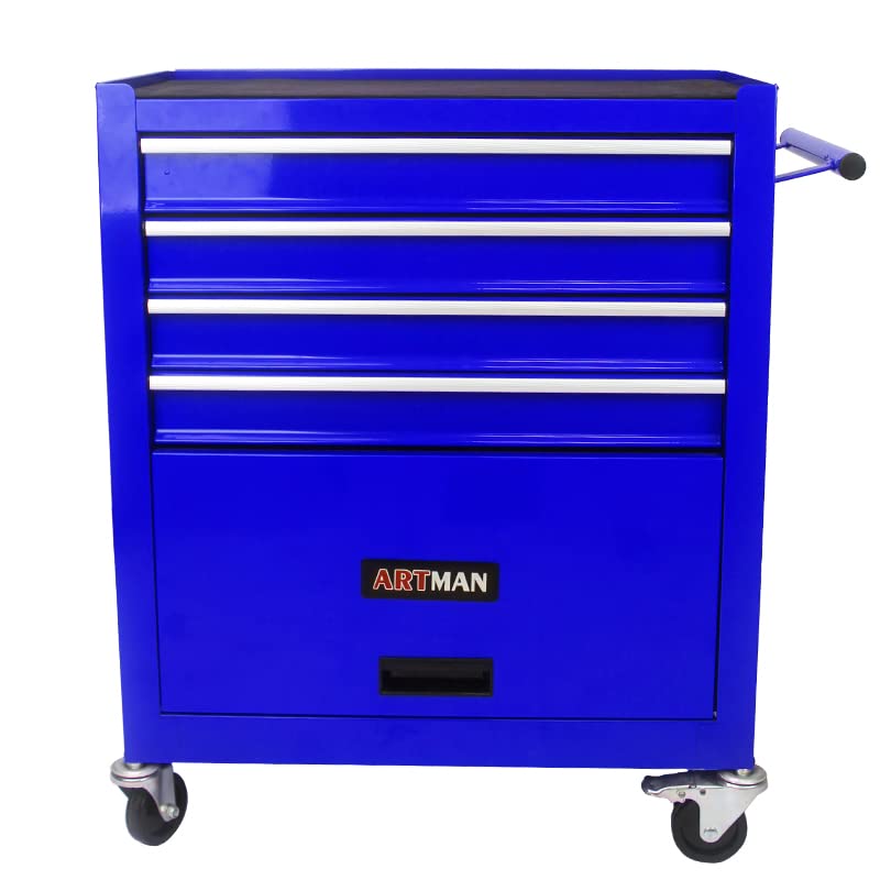 4-Drawer Rolling Tool Cart, Metal Tool Storage Organizer Cabinet with Interlock System and Wheels, Multifunctional Mechanic Tool Chest for Garage, Warehouse, Workshop Repair Shop (Orange)