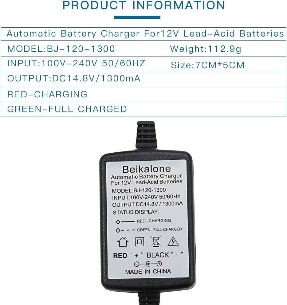12V Sealed Lead Acid Battery Charger 1300mA U74855