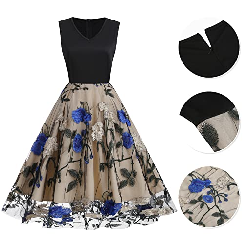 V Neck Sleeveless Floral Embroidery Dress for Women F3769