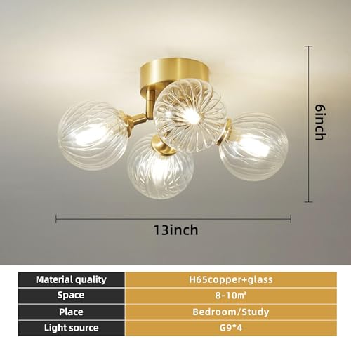 Bubble Ball Semi Flush Mount Chandelier, 13" 4-Light Brass and Clear Glass, Close to Ceiling Light Fixture V994